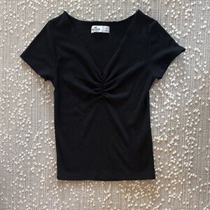 Hollister Black Ruched V-Neck Tee